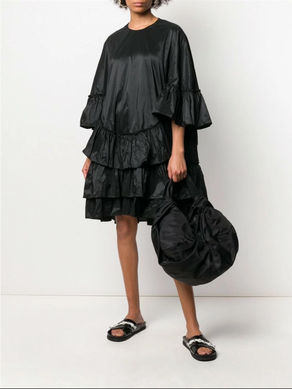 Simone Rocha Frill Tiered Ruffle Taffeta Trapeze Dress Black Size UK 10 US 6